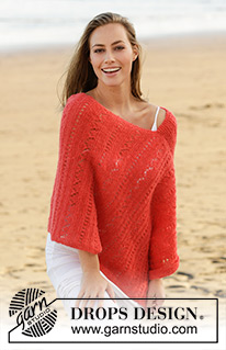 Playa Honda / DROPS 178-60 - Pončo s krajkovým vzorem pletené z příze DROPS Brushed Alpaca Silk. Velikost: S - XXXL