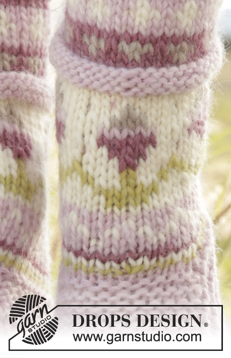 Spring Dance / DROPS 178-7 - Knitted slipper with multi colored pattern and in garter stitch in DROPS Snow.
