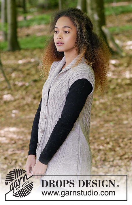 Morgan's Daughter Vest / DROPS 179-13 - Knitted vest with shawl collar, cables and A-shape, worked top down. Sizes S - XXXL.
The piece is worked in DROPS Flora.