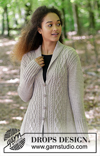 Morgan's Daughter Jacket / DROPS 179-14 - Casaco com gola xaile, torcidos e forma trapézio, tricotado de cima para baixo. Do S ao XXXL
Tricota-se em DROPS Flora.