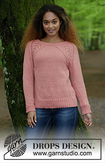 Für Elise / DROPS 179-23 - Gestrickter Pullover mit Raglanärmeln, Lochmuster, Zopfmuster und A-Schnitt, gestrickt von oben nach unten. Größe S - XXXL.
Die Arbeit wird gestrickt in DROPS Flora.