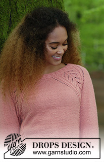 Für Elise / DROPS 179-23 - Gestrickter Pullover mit Raglanärmeln, Lochmuster, Zopfmuster und A-Schnitt, gestrickt von oben nach unten. Größe S - XXXL.
Die Arbeit wird gestrickt in DROPS Flora.