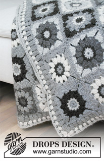 Margarita / DROPS 179-5 - Blanket with crochet squares. 
Piece is crocheted in DROPS Puna.