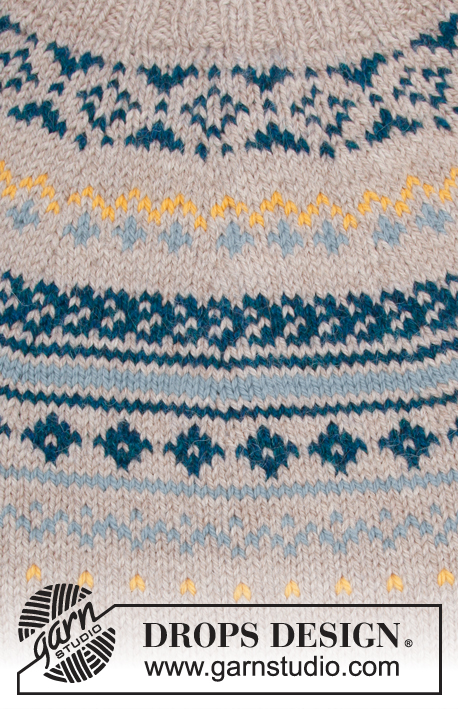 Lillehammer / DROPS 180-18 - Das Set umfasst: Gestrickte Mütze mit mehrfarbigem Norwegermuster und Pompon. Pullover mit Rundpasse und mehrfarbigem Muster, gestrickt von oben nach unten. Größe S - XXXL.
Die Arbeit wird gestrickt in DROPS Nepal.