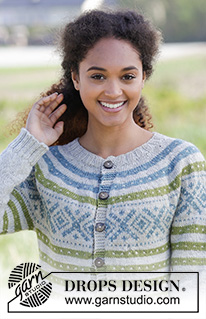 Nova Scotia Cardigan / DROPS 180-21 - Propínací svetr – kabátek s kruhovým sedlem a norským vzorem, rozšířený do A a pletený shora dolů z příze DROPS Karisma. Velikost: S - XXXL.