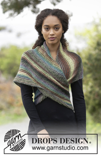 Herbs & Spices / DROPS 180-25 - Knitted shawl worked diagonally with garter stitch and stripes.
Piece is knitted in DROPS Delight.