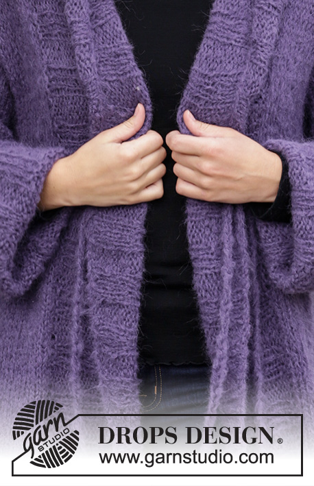 Nonchalant / DROPS 180-30 - Knitted jacket with rib and shawl collar. Size: S - XXXL
Piece can be worked in 2 strands DROPS Brushed Alpaca Silk or 1 strand DROPS Melody.