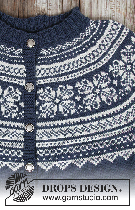 Lofoten Jacket / DROPS 181-10 - Kofta med runt ok, flerfärgat norskt mönster och A-form, stickad uppifrån och ner. Storlek S - XXXL.
Arbetet är stickat i DROPS Lima.
