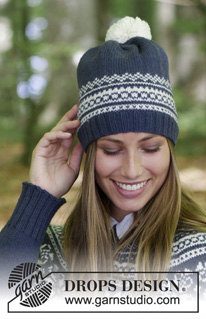 Lofoten Hat / DROPS 181-11 - Čepice s norským vzorem a bambulí pletená z příze DROPS Lima.