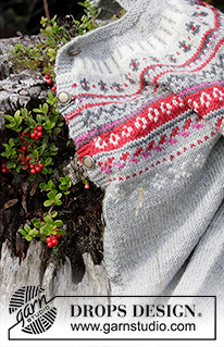 Winter Berries Jacket / DROPS 181-15 - Knitted jacket with round yoke, multi-colored Norwegian pattern and A-shape, worked top down. Sizes S - XXXL.
The piece is worked in DROPS Karisma.