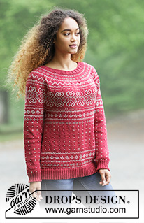 Rosendal Jumper / DROPS 181-2 - Genser med rundfelling og flerfarget norsk mønster, strikket ovenfra og ned. Størrelse S - XXXL.
Arbeidet er strikket i DROPS Merino Extra Fine.

