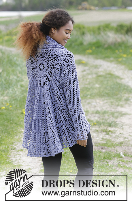 Fairy Glass / DROPS 181-26 - Gilet crocheté en rond au point d’éventails. Du S au XXXL
Se crochète en DROPS BabyMerino.