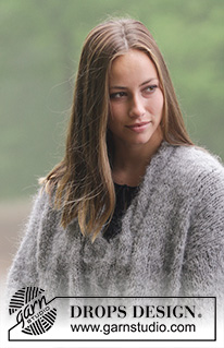 London Fog / DROPS 181-3 - Pull avec torsades et col châle. Du S au XXXL.
Peut se tricoter avec 2 fils DROPS Brushed Alpaca Silk ou 1 fil DROPS Melody.