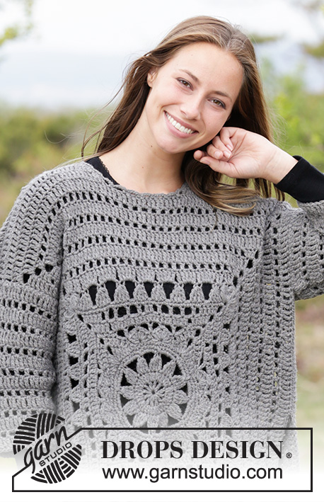Magic Square / DROPS 181-31 - Crochet jumper with crochet square and lace pattern. Sizes S - XXXL.
The piece is worked in DROPS Nepal.