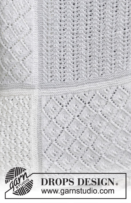 Twelve Clouds / DROPS 181-32 - Gestrickte Decke mit Quadraten im Lochmuster.
Die Arbeit wird gestrickt in 2 Fäden DROPS Alpaca.