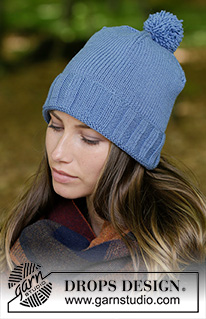 Limingen / DROPS 182-11 - Strikket lue med kant i vrangbord og pongpong.
Arbeidet er strikket i DROPS Merino Extra Fine
