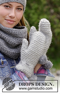 Earl Grey / DROPS 182-33 - Conjunto: gorro, gola e luvas em croché, em DROPS Snow.