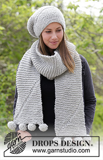 Heidrun / DROPS 182-35 - Set consists of: Knitted hat and scarf with short rows and garter stitch.
Set is knitted in DROPS Andes.