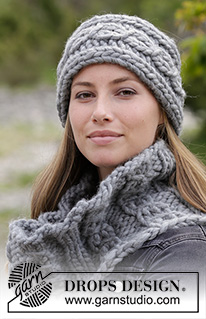 Crowning Cables / DROPS 182-36 - Set consists of: Knitted neck warmer and head band with false cables and rib.
Set is knitted in DROPS Polaris.