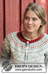 Narvik Jacket / DROPS 183-1 - Veste au tricot avec empiècement arrondi, jacquard norvégien et forme trapèze, tricoté de haut en bas. Du S au XXXL.
Se tricote en DROPS Karisma.