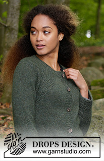Woodland Walk Jacket / DROPS 183-11 - Gestrickte Jacke mit Raglanärmeln und A-Schnitt, gestrickt von oben nach unten. Größe S - XXXL. Die Arbeit wird gestrickt in 1 Faden DROPS Alpaca und 1 Faden DROPS Kid-Silk.