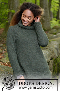 Woodland Walk / DROPS 183-12 - Pull tricoté de haut en bas, avec emmanchures raglan, col boule et forme trapèze, avec 1 fil DROPS Alpaca et 1 fil DROPS Kid-Silk. Du S au XXXL