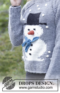 Frosty's Christmas / DROPS 183-13 - Jumper with raglan and snowman, worked top down. Sizes S - XXXL. The piece is worked in DROPS Snow or DROPS Wish.