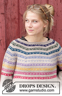 Rainbow Hugs / DROPS 183-25 - Bluse med nordisk Fana mønster, rundt bærestykke, striber, strikket oppefra og ned med slids i siden. Størrelse S - XXXL. Arbejdet er strikket i DROPS Nepal.