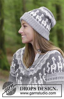 Andean Caravan Jacket / DROPS 184-19 - Komplekt: DROPS Puna lõngast ülevalt alla kootud mitmevärvilise laama mustriga, alt laienev ja ümara passega kardigan ning müts suurustele S kuni XXXL