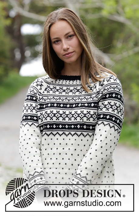 Telegram For Her / DROPS 184-21 - Knitted jumper with multi-coloured pattern and raglan. Size: S - XXXL Piece is knitted in DROPS Karisma.