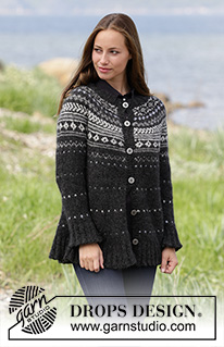 Night Shade Jacket / DROPS 184-25 - DROPS Air lõngast ülevalt alla kootud mitmevärvilise Norra mustriga ja ümara passega kardigan suurustele S kuni XXXL