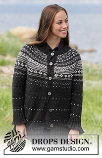 Night Shade Jacket / DROPS 184-25 - DROPS Air lõngast ülevalt alla kootud mitmevärvilise Norra mustriga ja ümara passega kardigan suurustele S kuni XXXL