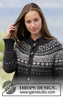 Night Shade Jacket / DROPS 184-25 - DROPS Air lõngast ülevalt alla kootud mitmevärvilise Norra mustriga ja ümara passega kardigan suurustele S kuni XXXL