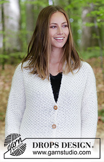 Cordillera / DROPS 184-27 - Jacket with moss stitch and collar.  Size: S - XXXL
Piece is knitted in DROPS Air and DROPS Brushed Alpaca Silk.