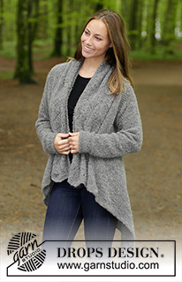Harvest Moon / DROPS 184-3 - Knitted jacket worked sideways with lace pattern along collar. Size: S - XXXL
Piece is knitted in DROPS Alpaca Bouclé.
