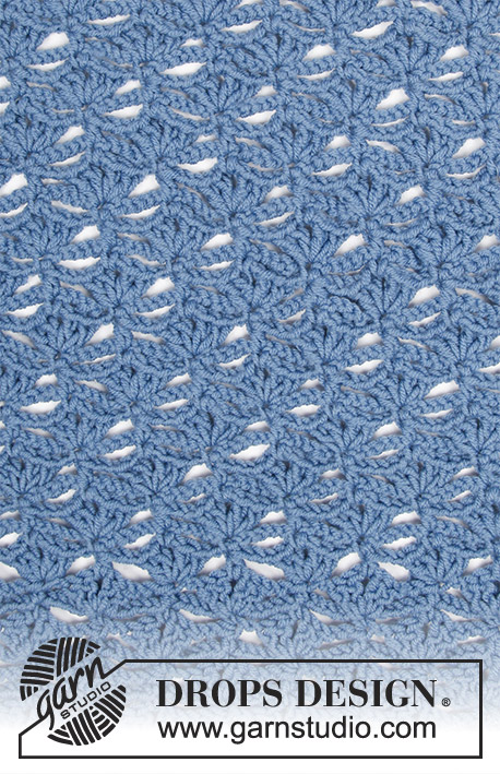 Cobalt Net / DROPS 184-31 - DROPS Merino Extra Fine lõngast heegeldatud pitsmustriga ja sallkraega jakk suurustele S kuni XXXL