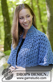 Cobalt Net / DROPS 184-31 - DROPS Merino Extra Fine lõngast heegeldatud pitsmustriga ja sallkraega jakk suurustele S kuni XXXL