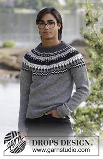 Dalvik / DROPS 185-1 - Settet består av: Stickad tröja med raglan, runt ok och flerfärgat nordiskt mönster, och stickad mössa med flerfärgat nordiskt mönster till herr. Storlek S - XXXL.
Arbetet är stickat i DROPS Karisma.