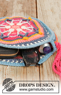 Summer Treasure / DROPS 186-10 - Sac crocheté en rond à partir du centre, avec rayures, en DROPS Paris.