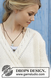 Sandy Wrap / DROPS 186-24 - Overslagvest met kantpatroon, gebreid van boven naar beneden. Maat: S - XXXL Het werk wordt gebreid in DROPS Alpaca en DROPS Kid-Silk.