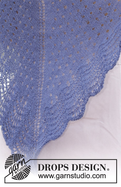 High Tide / DROPS 186-26 - Xaile tricotado de cima para baixo, com ponto rendado e ponto de ondas, em DROPS Lace.