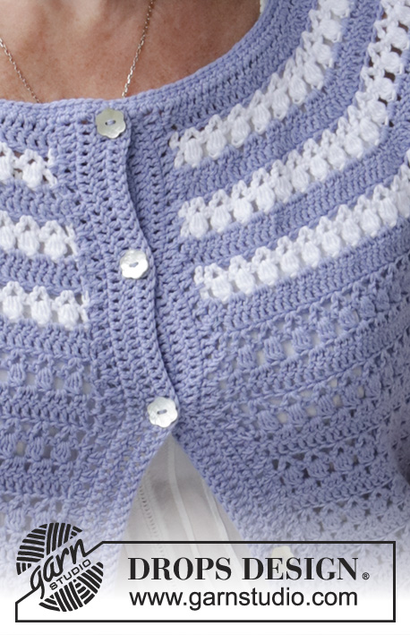 Meet Me in Provence / DROPS 186-27 - Gilet crocheté de haut en bas, avec manches courtes, point ajouré et rayures, en DROPS BabyMerino. Du S au XXXL