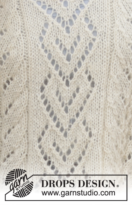The Pearl / DROPS 186-31 - Knitted sweater with lace pattern and V-neck. Sizes S - XXXL. The piece is worked in DROPS Alpaca and DROPS Kid-Silk.