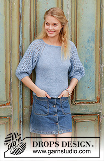 Bejeweled / DROPS 186-35 - Pullover mit Raglanärmeln und Lochmuster an den Ärmeln, gestrickt von oben nach unten. Größe S - XXXL. Die Arbeit wird gestrickt in DROPS Alpaca und DROPS Kid-Silk.