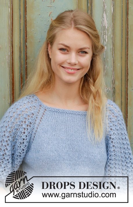 Bejeweled / DROPS 186-35 - Pullover mit Raglanärmeln und Lochmuster an den Ärmeln, gestrickt von oben nach unten. Größe S - XXXL. Die Arbeit wird gestrickt in DROPS Alpaca und DROPS Kid-Silk.