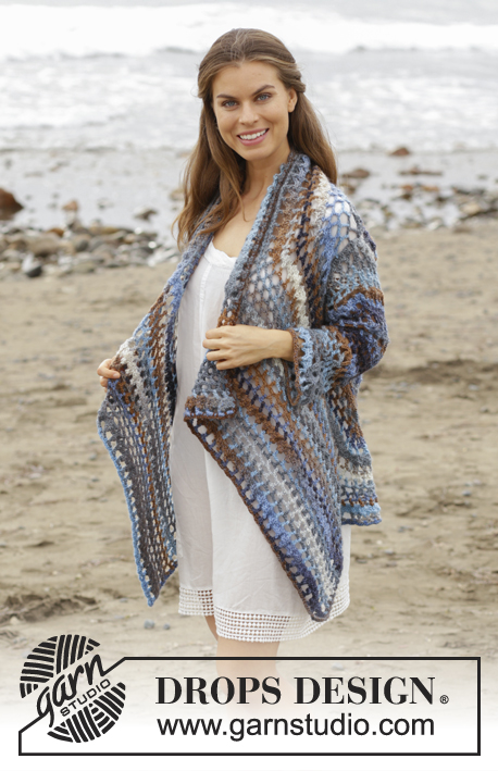 Pacific Best / DROPS 186-36 - Gilet crocheté en forme de carré, en point ajouré, en DROPS Big Delight. Du S au XXXL.