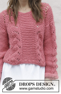 Spring Peach / DROPS 186-9 - Knitted sweater with V-neck and lace pattern. Sizes S - XXXL. The piece is worked in 2 strands DROPS Air.
