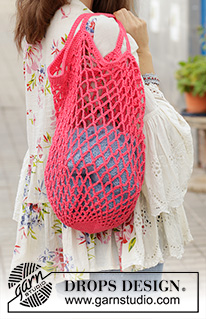 Sugar Mesh / DROPS 187-17 - Borsa per la spesa a rete a catenelle. Lavorata dall’alto in basso in DROPS Muskat.