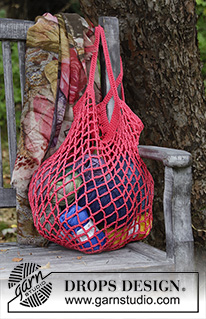 Sugar Mesh / DROPS 187-17 - Borsa per la spesa a rete a catenelle. Lavorata dall’alto in basso in DROPS Muskat.