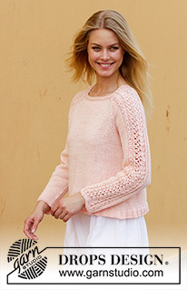 Early May Sweater / DROPS 187-22 - Pull tricoté en DROPS Muskat, avec point ajouré et emmanchures raglan. Du S au XXXL.